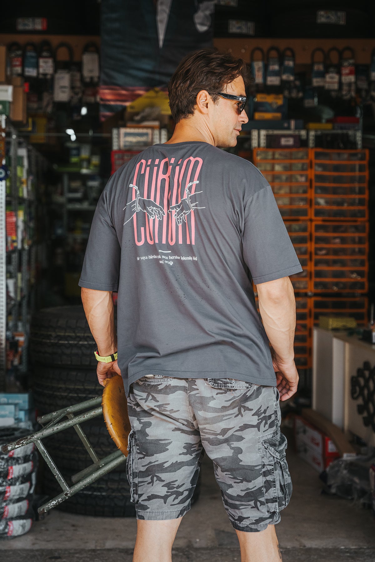 CÜRÜM Gri & Pembe Oversize Tişört